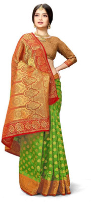 jayant creation Woven Daily Wear Jacquard, Silk Blend Saree(Light Green)