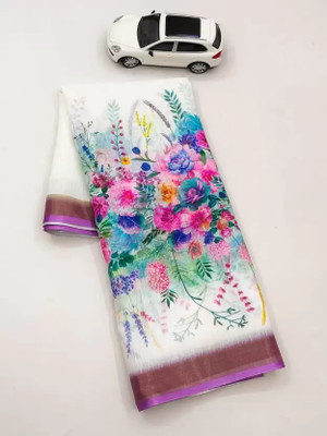VCREATION Digital Print Bollywood Cotton Linen Saree(Multicolor)