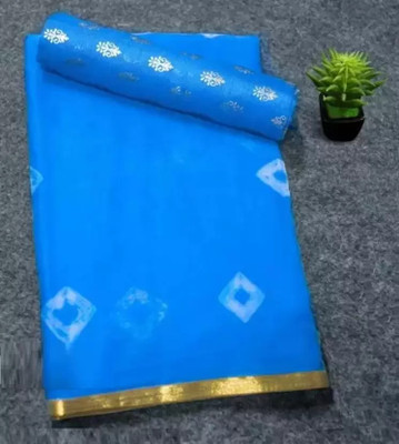 Swarne Printed Bandhani Chiffon Saree(Light Blue)