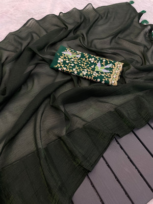 KONICA FAB Solid/Plain, Embroidered Bollywood Chiffon Saree(Black)