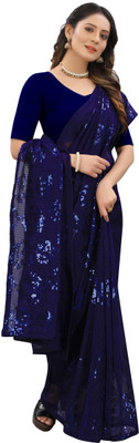 Apnisha Embellished Bollywood Georgette Saree(Blue)