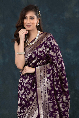 MAHADEV DESIGN Woven, Paisley Banarasi Pure Silk Saree(Purple)