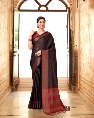 Westux Embellished, Striped Daily Wear Jacquard, Cotton Silk Saree(Black)