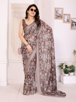 RAJESHWAR FASHION Printed Daily Wear Chiffon Saree(Brown, Multicolor)