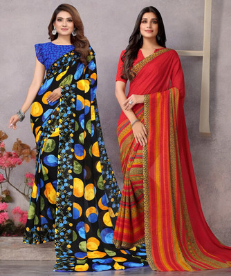 TTH Printed Bollywood Georgette Saree(Pack of 2, Multicolor)