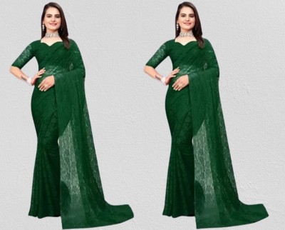 Amavii Self Design Bollywood Net Saree(Pack of 2, Green)