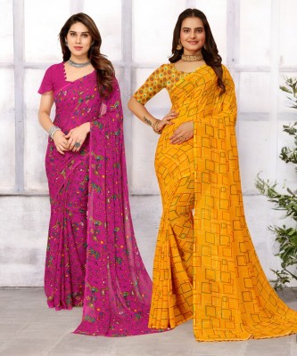 HouseOfCommon Printed Bollywood Georgette Saree(Pack of 2, Multicolor)