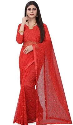 SwiftStyle Self Design Daily Wear Net Saree(Red)