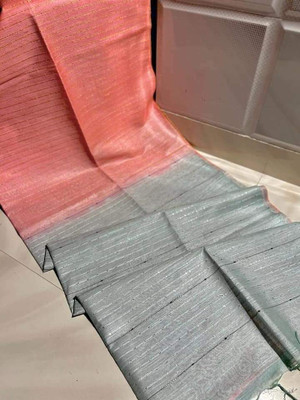 govind handloom Striped Bollywood Viscose Rayon Saree(Grey)