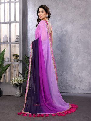 ROOP SUNDARI SAREES Solid/Plain Bollywood Georgette Saree(Purple)