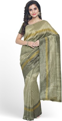 Silkbazar Striped Daily Wear Cotton Silk Saree(Dark Green)