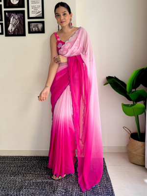 SICHYAH Solid/Plain, Ombre Bollywood Georgette Saree(Pink)