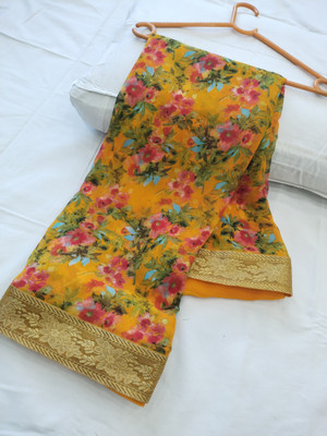 vdc Floral Print Bollywood Georgette Saree(Yellow)