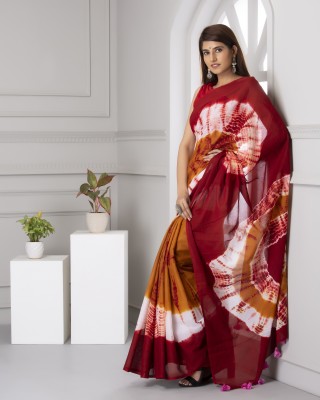 Printed Cotton Mulmul Saree Blocked Printed, Checkered, Digital Print, Dyed, Floral Print, Self Design, Printed Daily Wear Pure Cotton Saree(Maroon)