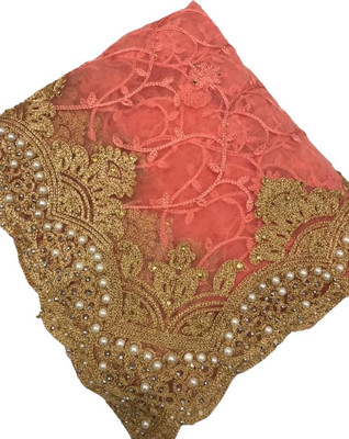SkyFlock Embroidered, Embellished Bollywood Net Saree(Orange)