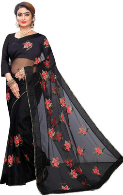 PATLANI STYLE Embroidered Bollywood Net Saree(Black)