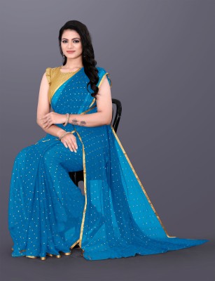 Desi Style Printed Bollywood Net, Chiffon Saree(Light Blue)