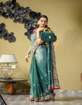 RamKrupa Creation Embroidered Bollywood Net Saree(Dark Blue)