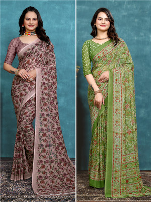 Kanooda Prints Printed Bollywood Georgette Saree(Pack of 2, Multicolor)