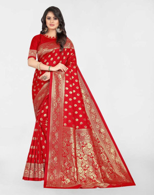SIRIL Woven Banarasi Silk Blend, Jacquard Saree(Red)