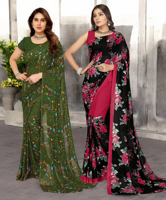 THE URBAN DIVA Printed Bollywood Georgette Saree(Pack of 2, Multicolor)