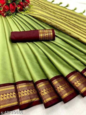 Greevufashion Woven Banarasi Silk Blend, Cotton Silk Saree(Green)