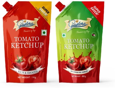 Gustora Tomato Ketchup (1kg) & No Onion Garlic (800 gm) Combo- (1.8 Kg) Sauces(2 x 900 g)