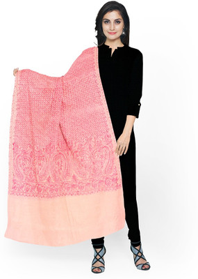 KHEVANHAAR Poly Wool, Wool Embroidered Women Shawl(Pink)