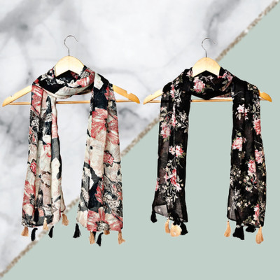 RIDDLE NEEDLE Floral Print Chiffon Women Scarf, Stole, Fancy Scarf