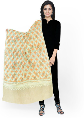 KHEVANHAAR Embroidered Poly Wool, Pure Wool Women Stole