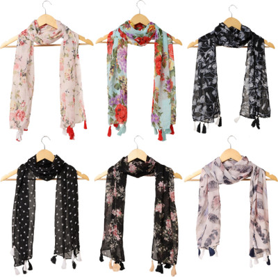 RIDDLE NEEDLE Floral Print Chiffon Women Scarf, Fancy Scarf, Stole