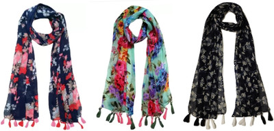 XMSFASHION Printed Chiffon Women Scarf, Stole, Fancy Scarf