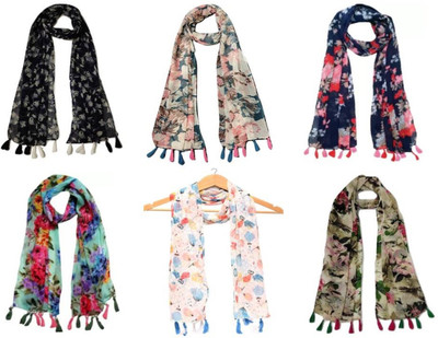 RiddleNeedle Floral Print Chiffon Women Scarf, Stole, Fancy Scarf