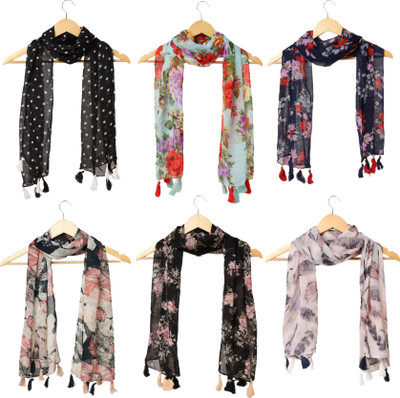 RIDDLE NEEDLE Floral Print Chiffon Women Scarf, Fancy Scarf, Stole