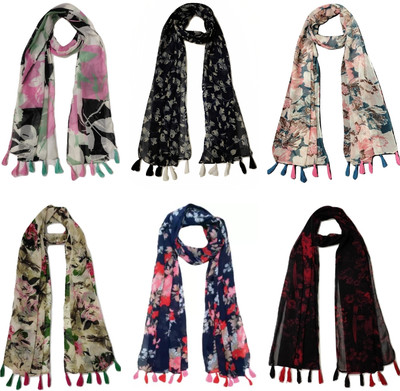 XMSFASHION Printed Chiffon Women Scarf, Stole, Fancy Scarf