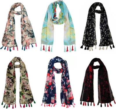 XMSFASHION Printed Chiffon Women Scarf, Stole, Fancy Scarf