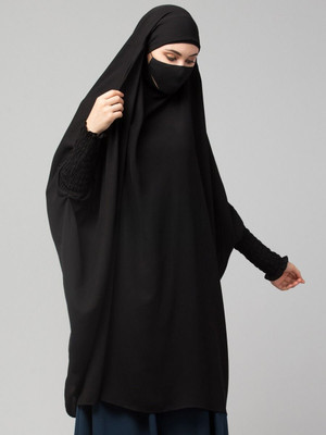 Dhyeyu Nida Matte Self Design, Striped Abaya(Black)