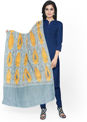 KHEVANHAAR Embroidered Poly Wool, Pure Wool Women Scarf