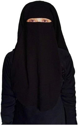 BINISH Chiffon Solid, Self Design Naqab(Black)