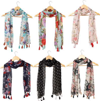 RIDDLE NEEDLE Floral Print Chiffon Women Scarf, Stole