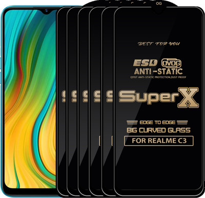Qyist Edge To Edge Tempered Glass for REALME C3(Pack of 6)