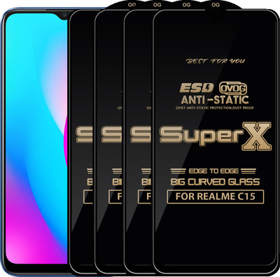 Qyist Edge To Edge Tempered Glass for REALME C15(Pack of 4)