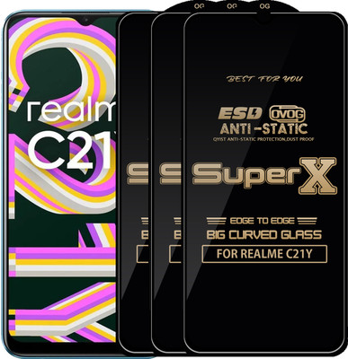 Qyist Edge To Edge Tempered Glass for REALME C21Y(Pack of 3)