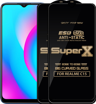 Qyist Edge To Edge Tempered Glass for REALME C15(Pack of 2)