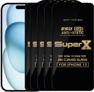 Qyist Edge To Edge Tempered Glass for IPHONE 15(Pack of 5)