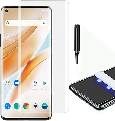 KadWaniya Edge To Edge Tempered Glass for OnePlus 8 Pro 5G|Primium Quality Nano Optics Curved UV Glass With UV glue And Nano Scale UV light(Pack of 1)