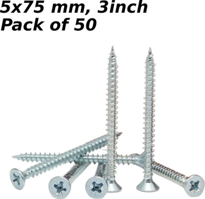 WALLPECKER Steel Flat Head Chipboard Screw(75 mm Pack of 50)