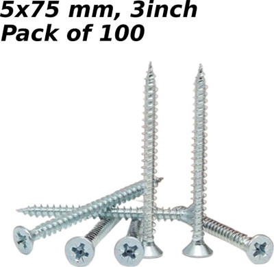 WALLPECKER Steel Flat Head Chipboard Screw(75 mm Pack of 100)