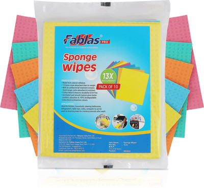 Fablas Tidy Home Cellulose Sponge 15.75x20cm Sponge Wipe(Large, Pack of 10)