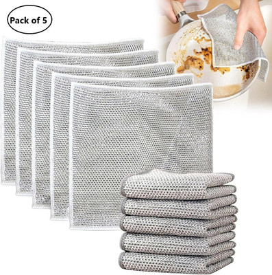 Ardo Non Scratch Steel Wire Dish Cloth Wet and Dry Dishwashing Rugs for Kitchen Scrub Pad(Regular, Pack of 5)